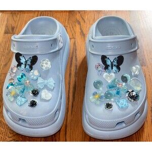 Bling Crocs embellished jibbitz Platform Clog In Baby Blue Pants W8